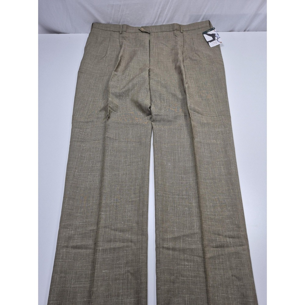 Palm Beach Reflex Dress Pants Mens 52x36 Beige Pleated Wool Silk Unhemmed NWT